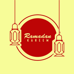Ramadan Kareem vector illustration with simple typography and chandelier lamp silhouette isolated on light background can be used as ornament for Ramadan or Eid Mubarak greeting card