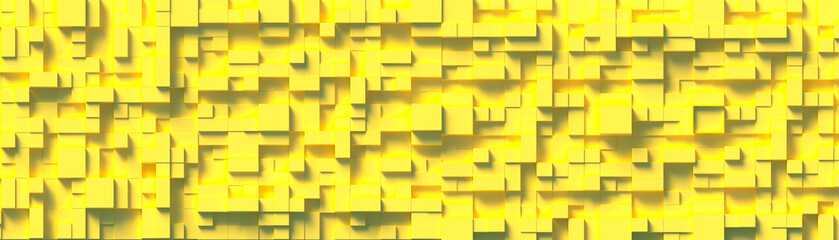 Horizontal composition of yellow cubes of different sizes as a background and texture.