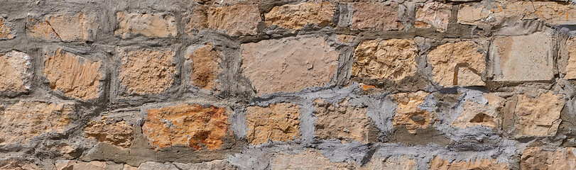 Fragment of an old masonry. Natural stone limestone.