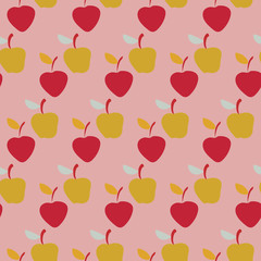 Vector seamless pattern background with pears and apples. pink background.