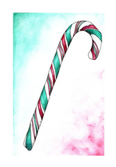 
art Lollipop cane watercolor Christmas turquoise red