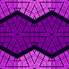 Hexagons. Design with manual hatching. Ethnic boho ornament. Seamless background. Tribal motif. Vector illustration for web design or print.