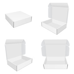 Set of mailing paper boxes with various views isolated on white background. Vector illustration