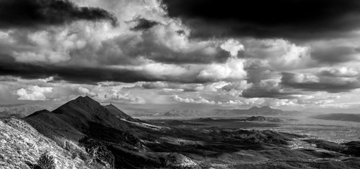 Black and white panorama from the top of the hill..