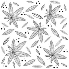 Leaf pattern black outline white background, vector illustration, design, textile