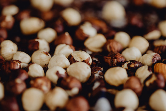 Tas de noisettes torr&eacute;fi&eacute;es