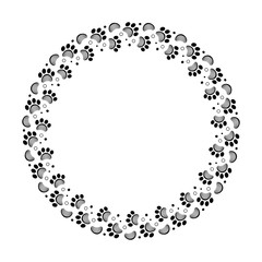 Paw print and grooming comb round  vector frame