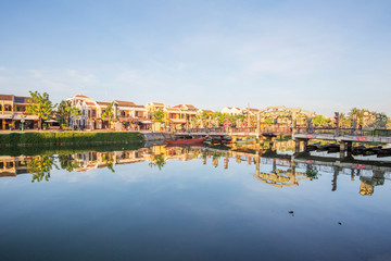 Fototapeta na wymiar view of Hoi An ancient town, UNESCO world heritage, at Quang Nam province. Vietnam. Hoi An is one of the most popular destinations in Vietnam