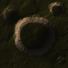 Craters Covered With Grass, Meteors Hits The Land, 3d Rendering