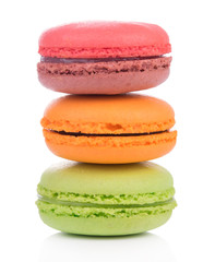 Sweet and colourful french macaroons on white background, Dessert.