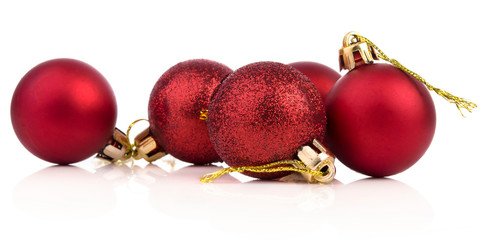 Red christmas balls, isolated on white background.
