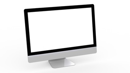 flat monitor white screen computer, pc display digital illustration screen and slim 3d