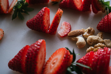 close-up of strawberries cut into slices