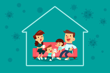 Naklejka premium family stay inside their home during virus pandemic