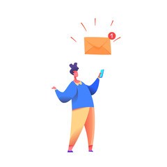 Vector man with smartphone notification message a