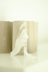 leere klopapierrollen auf einem weißen untergrund