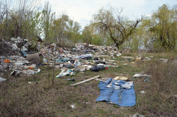 Spring landscape.Ecology of Ukraine. Nature near Ukrainian capital. Environmental contamination. Illegal junk dump.  Kiev,Ukraine