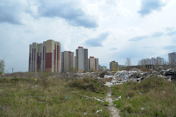 Fototapeta premium Spring landscape.Ecology of Ukraine. Nature near Ukrainian capital. Environmental contamination. Illegal junk dump. Kiev,Ukraine