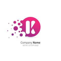 Initial letter K Logo with a lot of dots. Design vector splash dots logo for company. Illustration template