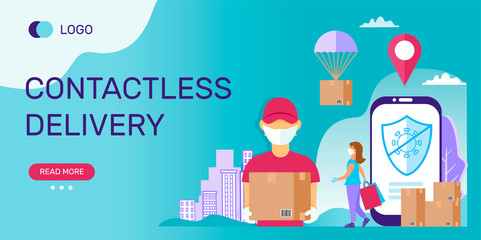 Contactless delivery template for banner, landing page, web site. Vector illustration.