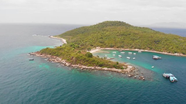 Aerial view of Hon Mun Island or Coral bay at Nha Trang Bay, Khanh Hoa. Is the most beautiful island in Nha Trang, the region with the most corals and marine species in Southeast Asia