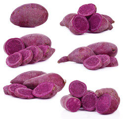 Set purple sweet yams isolated on white background.