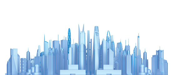 Fototapeta na wymiar blue wireframe cityscape isolated on white