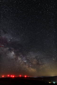 Droga Mleczna, Milky Way , Gwiazdy, Farma Wiatrowa nocą, noc, gwieździsta noc, n&oacute;w,