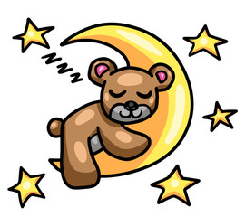 Stylized Sleeping Teddy Bear Moon Hug