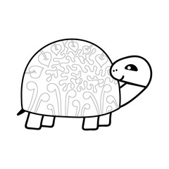 Hand-drawn coloring book . A cute turtle. Anti-stress coloring pages for children. Vector illustration