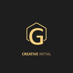 Letter G Logo with Outline Hexagon Frame. Design vector illustration template