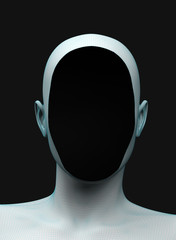 head of human with black void instead of face