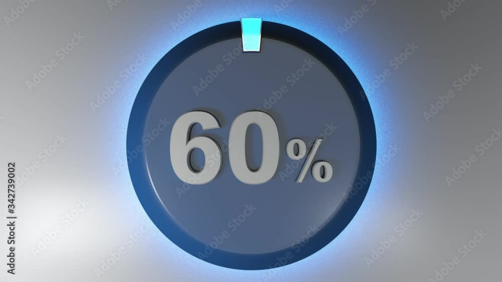 Poster a blue circle sign with the write 60% and a rotating cursor - 3d rendering video clip