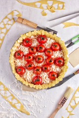 Caprese tomato pie with mozzarella cheese