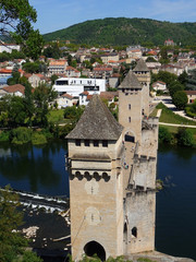 Fototapeta na wymiar View of the Gothic Valentre Bridge (14th century) . City of Cahors. France.