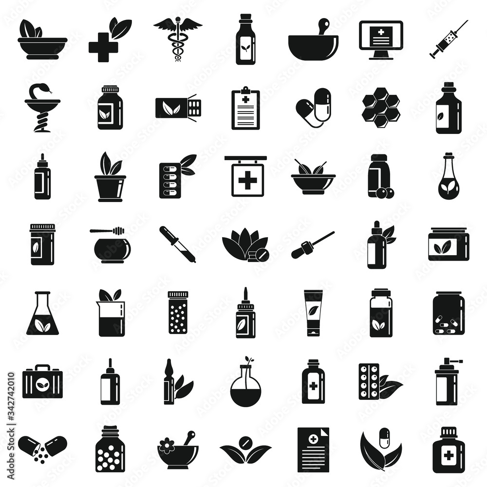 Poster homeopathy icons set. simple set of homeopathy vector icons for web design on white background