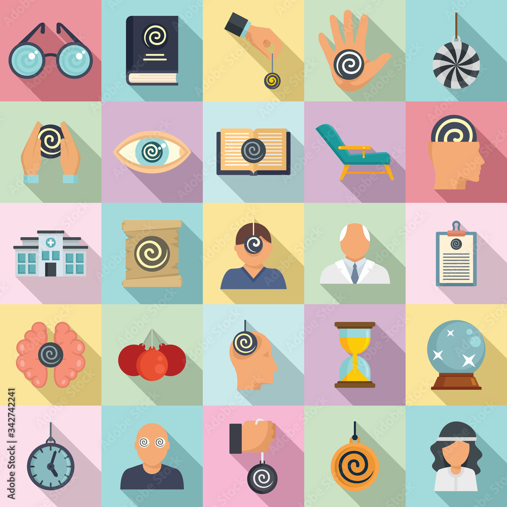 Poster hypnosis icons set. flat set of hypnosis vector icons for web design