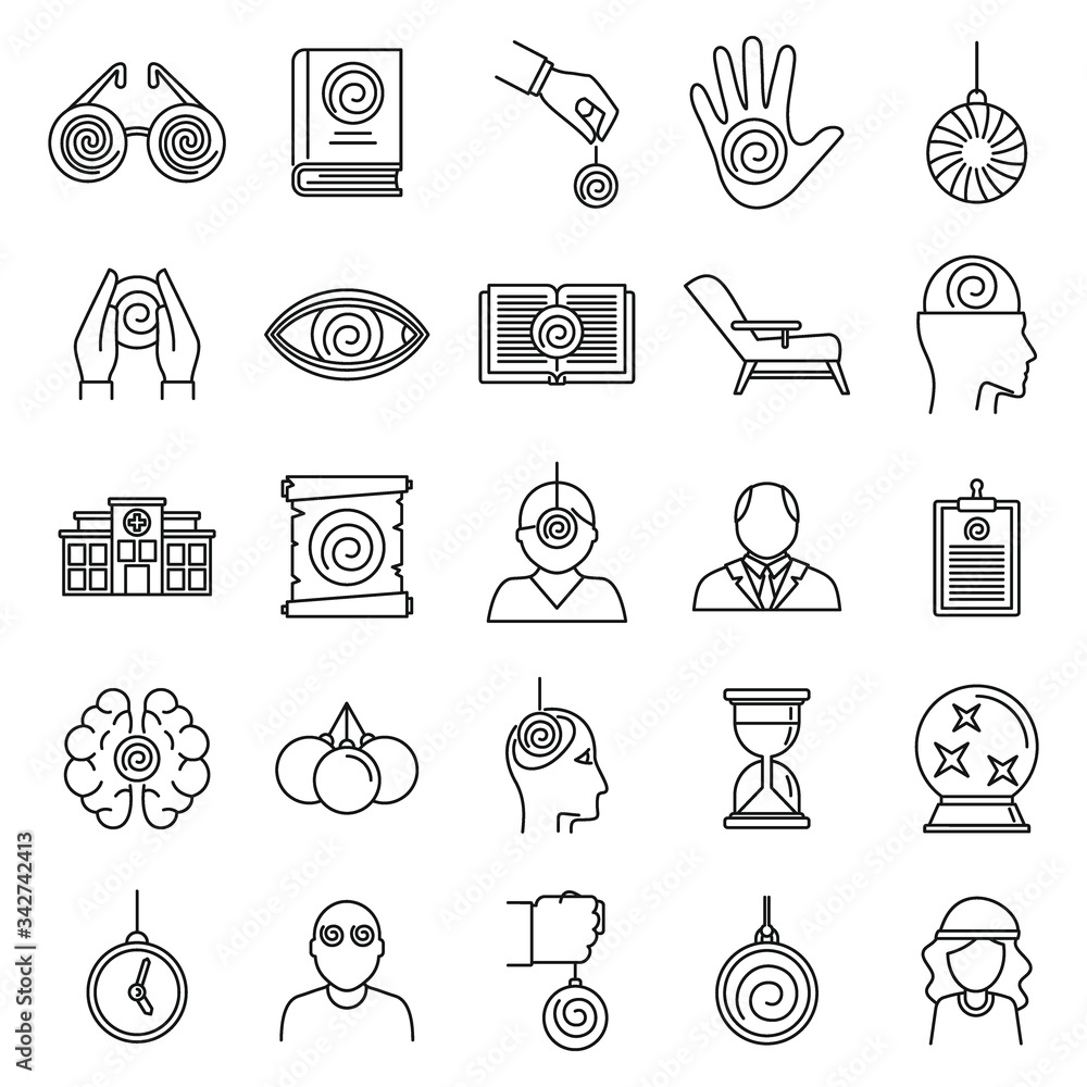 Poster hypnosis health icons set. outline set of hypnosis health vector icons for web design isolated on wh