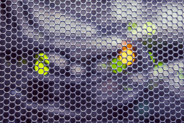 Lattice with bokeh background from led light of lamps and wires
