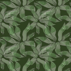 Seamless watercolor pattern with green succulents on dark background. Abstract desert plants, cactus with lines, doodles. Hand painted, textile surface for fabric print, stationery and gift paper wrap