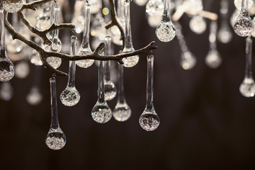 chandelier, glass chandelier in a modern interior, drops