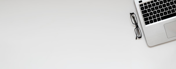 Banner of professional minimal place of work with blank copy space. Small business office with...