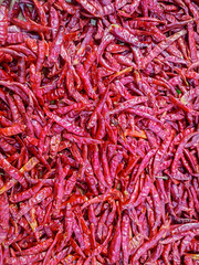 Selective focus dried red chili background.	