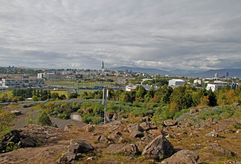 the summer cityscape of icelandic city Reykjavik - 342747845