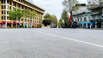 TBILISI, GEORGIA - APRIL 21, 2020: Empty Tbilisi, Street is normally gridlocked with shoppers and traffic.