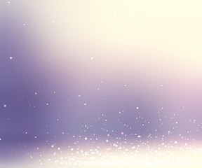 Glitter on floor in lilac room 3d background. Warm light on empty wall. Smooth texture.