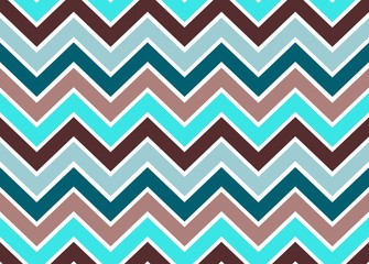 Zigzag geometric pattern. Green brown blue turquoise stripes background.