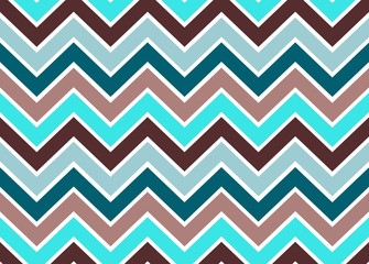 Zigzag geometric pattern. Green brown blue turquoise stripes background.