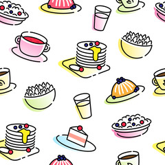 Seamless pattern in thin line style for cafe and restaurant.