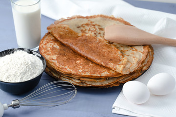Russian blini with eggs milk and flour